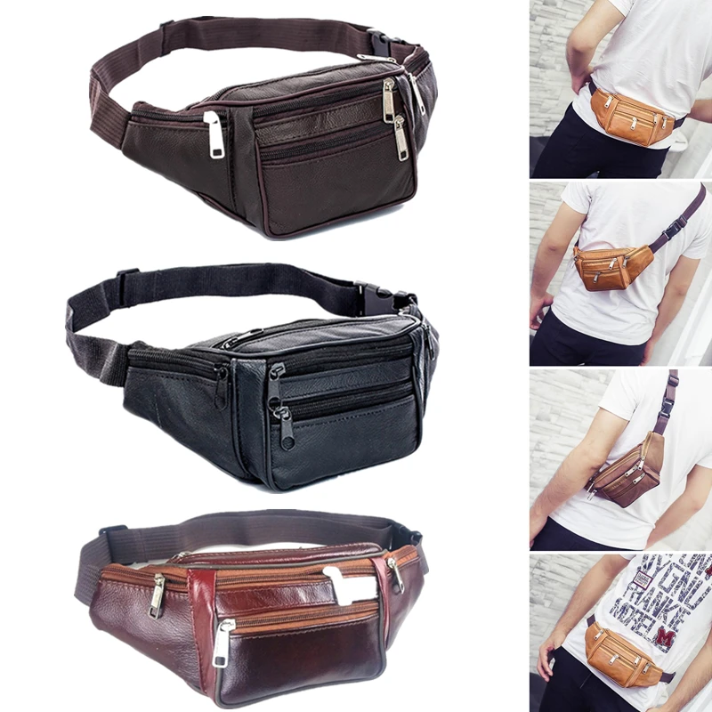 

Fashion Men Genuine Leather Waist Packs Men Organizer Travel Waist Pack Necessity Waist belt Mobile Phone Bag