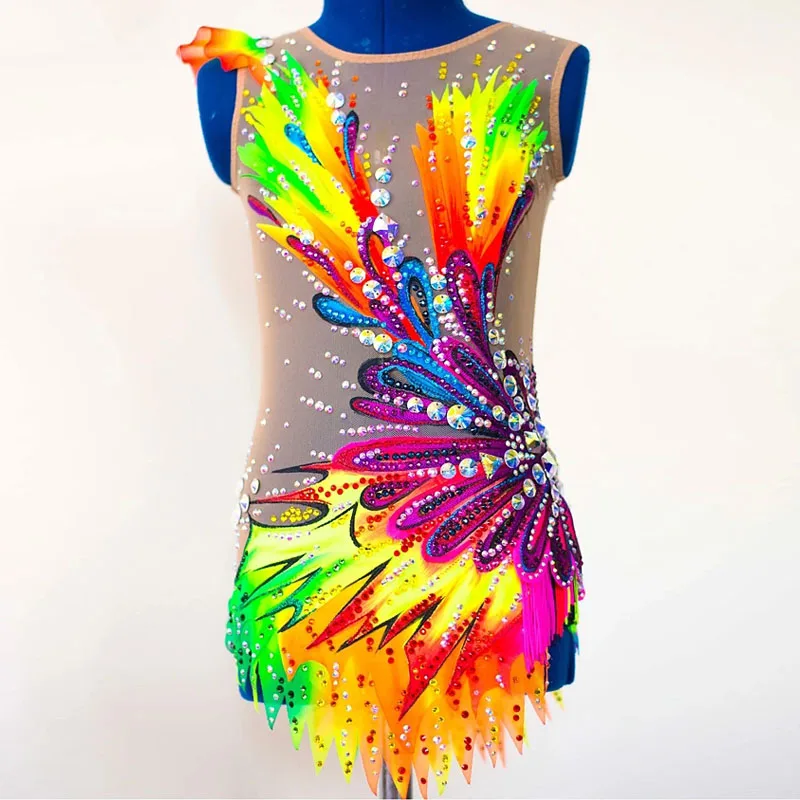

Girls Gymnastics Competion Gymnastics Skating Dress Professional Artistic Custom Rhythmic Gymnastics Dresses Elasticity Spandex