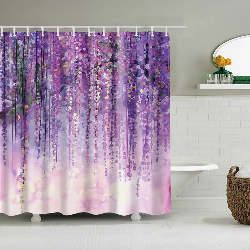

Pink Floral Shower Curtain Cherry Blossom Bathroom Curtain with Hooks Fabric Sakura Plum Blossom Bath Curtain Decorative