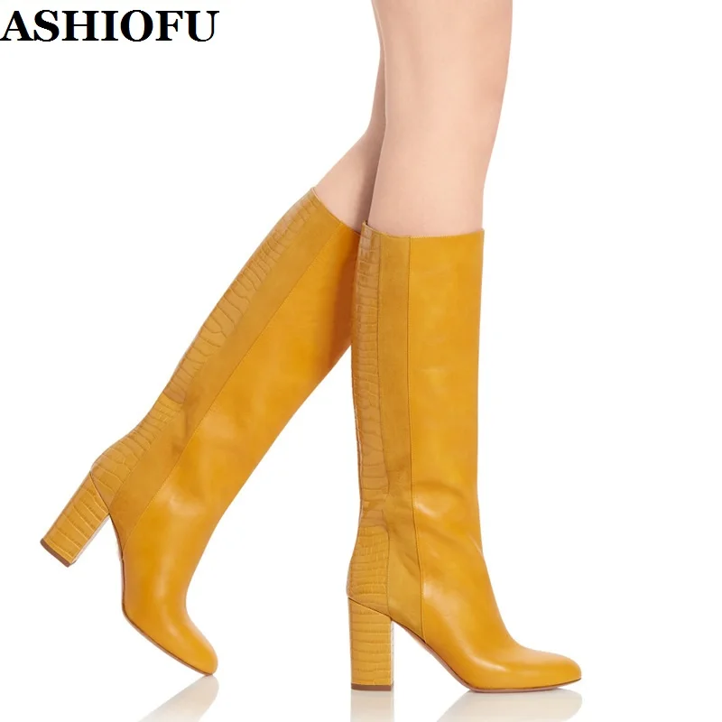 

ASHIOFU 2020 Hot Sale New Handmade Ladies Boots Sexy Night-club Party Prom Dress Booties Shinny Chunky Heel Winter Fashion Boots