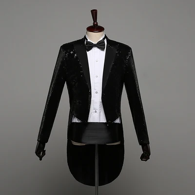 Модный смокинг серебристого золотого красного цвета с блестками пальто