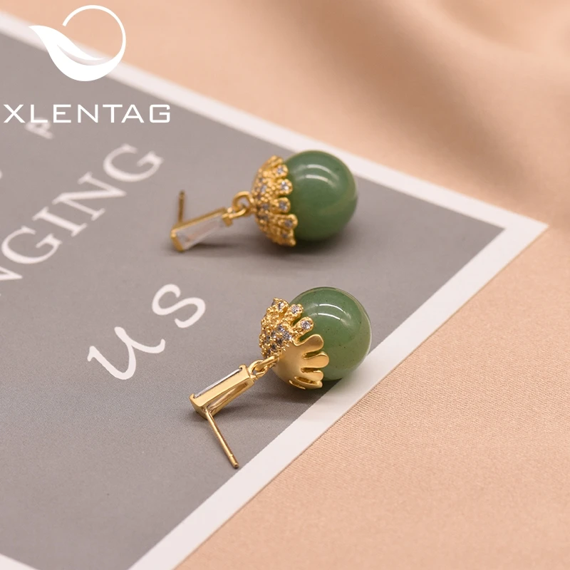 Женские круглые серьги подвески XlentAg вечерние ручной работы с натуральным синим