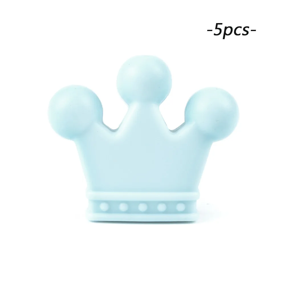 light blue LOFCA силиконовые бусины в виде корон 5 шт. детский Прорезыватель без БФА, силиконовый Прорезыватель для прорезывания зубов бисер ребенок прорезывание зубов ожерелье соска зажимы аксессуар - Цвет: light blue