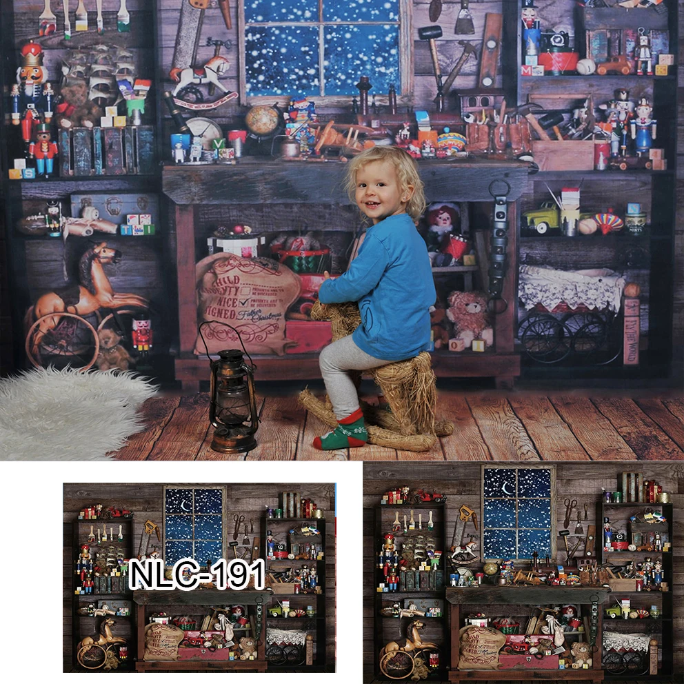 

Домашнее рождественское украшение магазина снега окна деревянный сарай механический инструмент задний фон Ткань Компьютер старший печать...