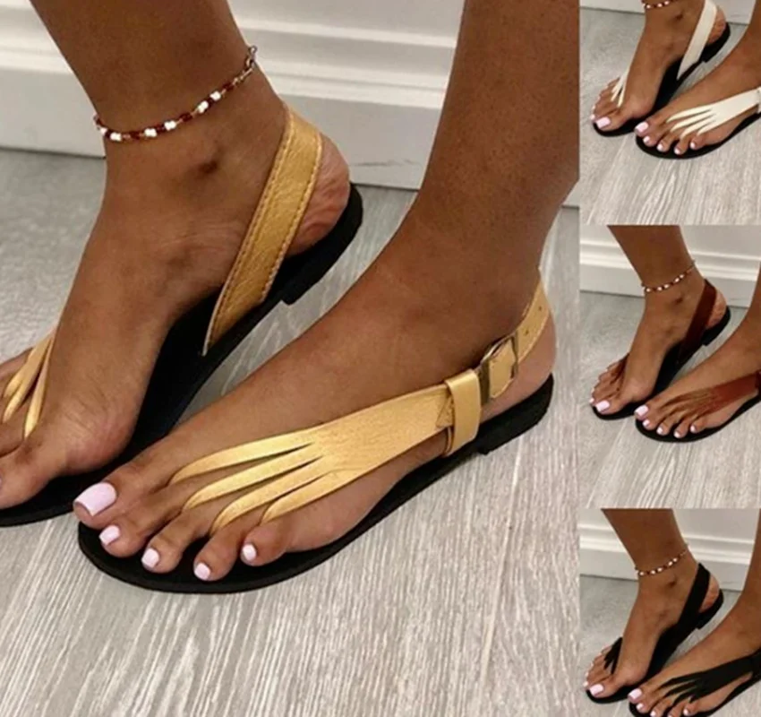 

Summer Women Sandals Gladiator Clip Toe Flip Flops Sandals Round Head Flat Open Toe Sandals Outdoor Light Beach Plus Size 37-42