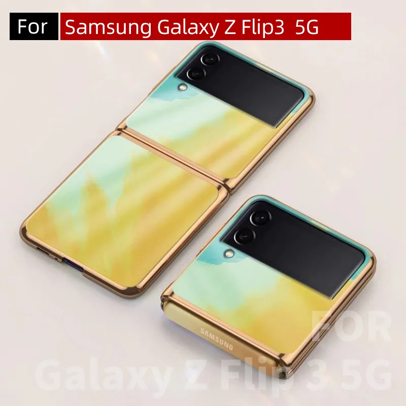 

Чехол для Samsung Galaxy Z Flip3, стеклянная задняя панель с гальваническим покрытием, высококачественный Роскошный чехол для телефона Galaxy Z Flip 3 5G