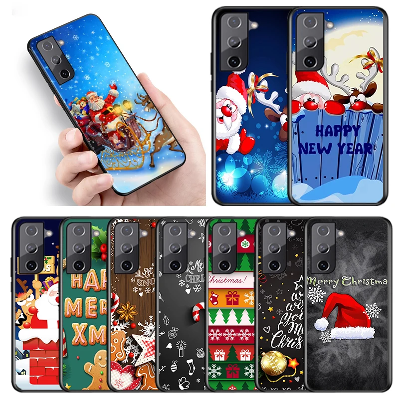 

Merry Christmas Hat For Samsung S22 S21 S20 FE Ultra Pro Lite S10 5G S10E S9 S8 S7 S6 Edge Plus Black Phone Case Capa