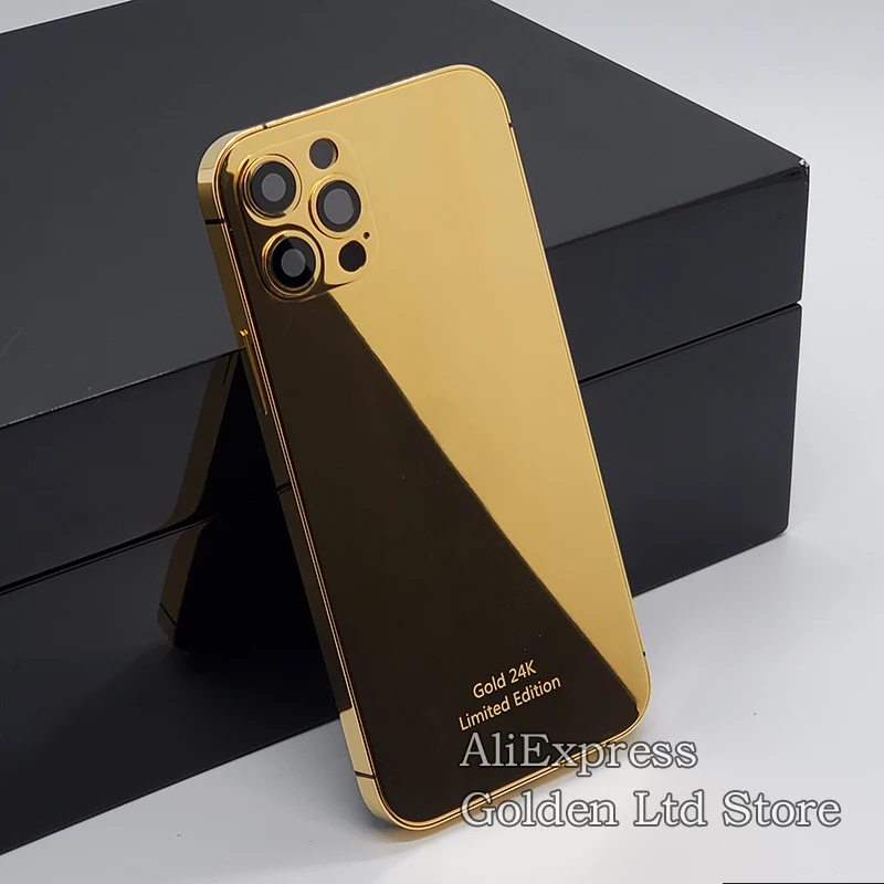24k Gold Glossy housing iPhone14Pro Max 12Pro 11Pro  13Pro Max Back shell of mobile phone limited edition Housing with logo