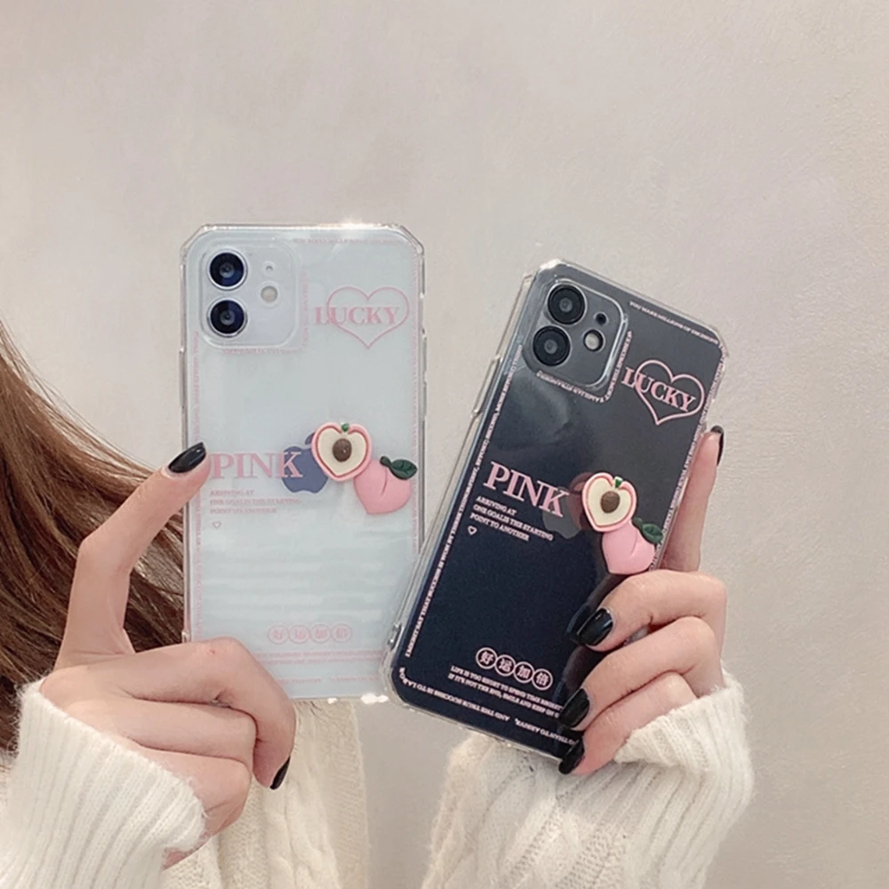 

New Lens Protection Clear Phone Case For iPhone 12 Silicone Soft Cover For iPhone 11 Pro XS Max X 8 7 Plus SE XR 3D Peach Case