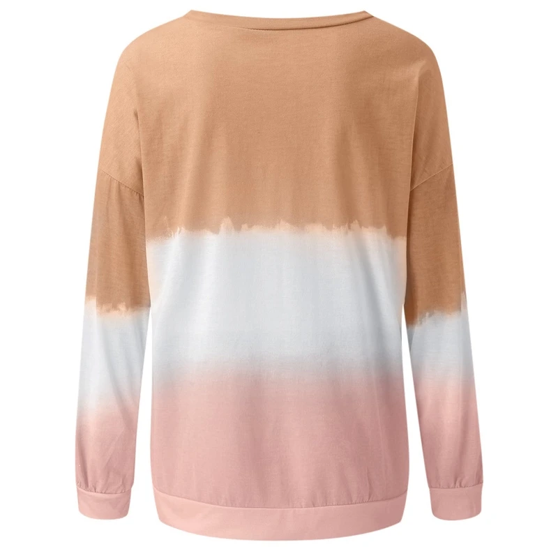 

Women Long Sleeve Tie-Dye Gradient Print Sweatshirt Round Neck Loose Pullover Tops Spring Autumn Fashion Jumper Shirt Casual Str