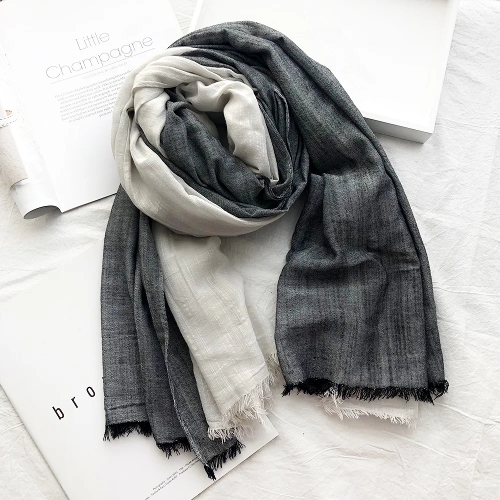 

Contrast Color Scarves for Women Mens Scarf Striped Linen Four Seasons Stole Retro Bicolor Darker Bandana Women