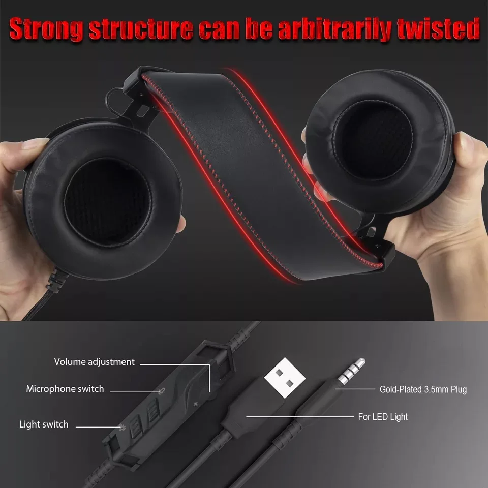 Цветная игровая гарнитура RGB для ноутбука с Виртуальным объемным звуком и USB