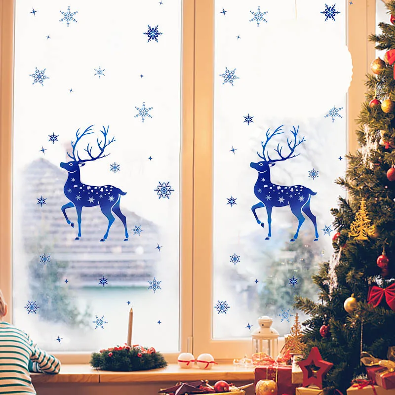 

2Pcs Christmas Elk Snowflake Sticker Decoration Glass Window Kids Room Christmas Wall Stickers Home Decals Decoration Navidad