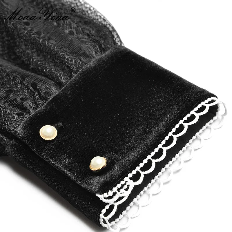 

MoaaYina Fashion Designer dress Autumn Women's Dress turn-down collar Long sleeve Crystal Buttons Velvet Dresses