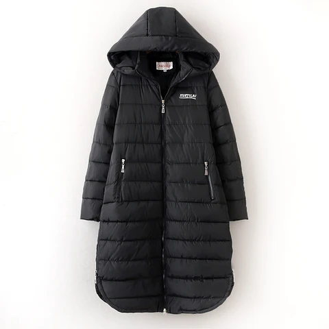 Новинка 2023, женские зимние парки 3XL-6XL, женская утепленная хлопковая однотонная куртка, женские черные длинные пальто на молнии с капюшоном A25