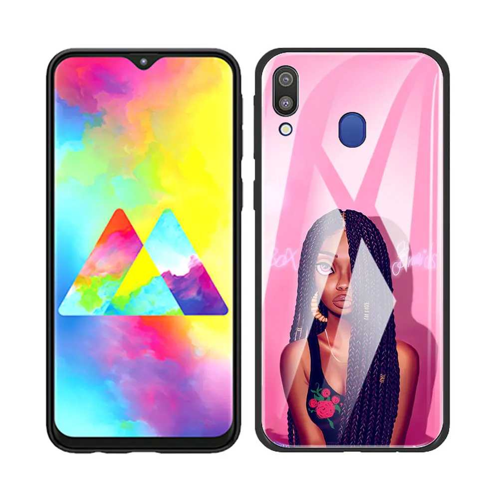

Tempered Glass Case For Samsung Galaxy A51 A71 A50 A70 A10 A31 A41 A21s A40 M21 M31 M51 Back Cover Coque Afro Girls Black Women