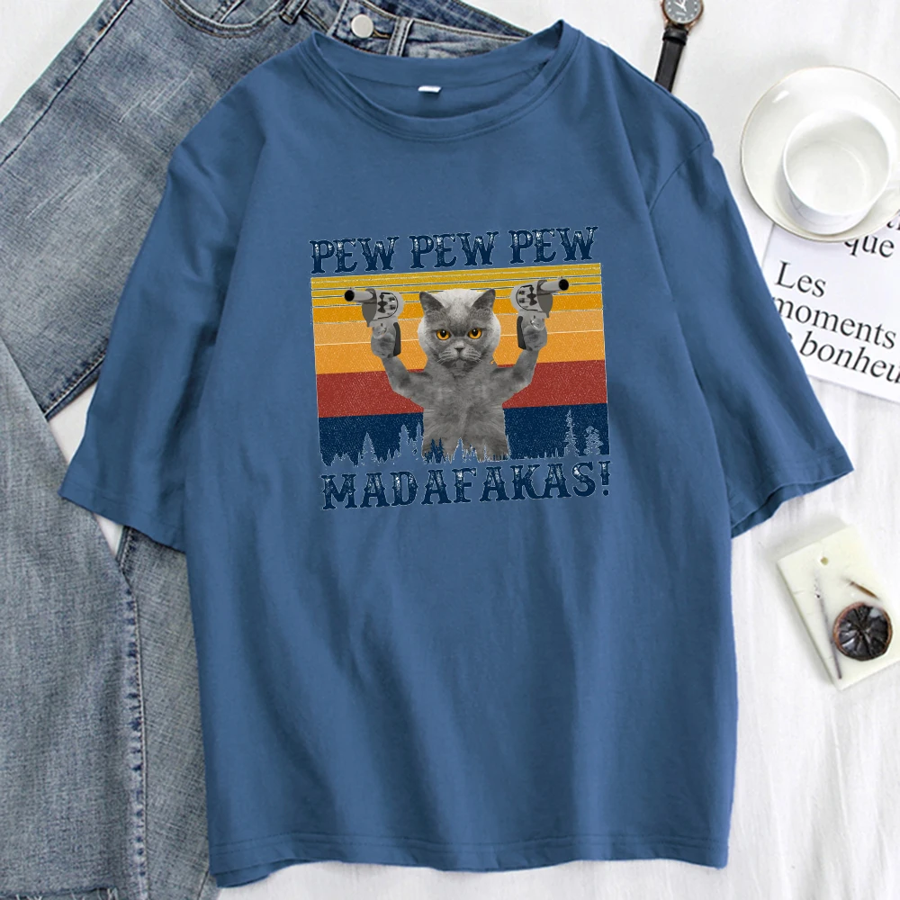 

Женские футболки с принтом Pew Madafakas, летние топы большого размера в стиле хип-хоп, милые свободные футболки с коротким рукавом и мангой, милые...