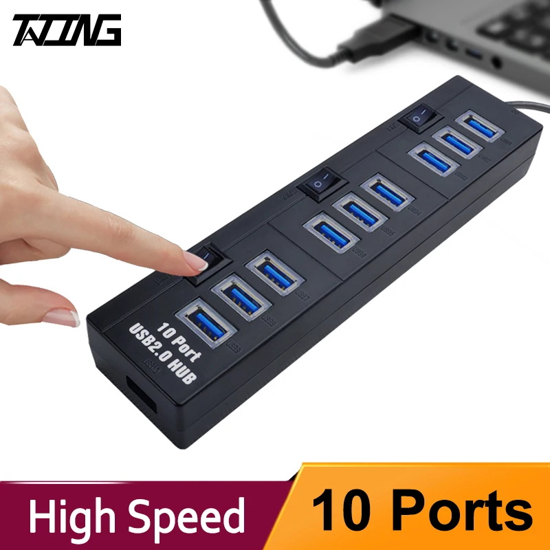TATING Новый USB 2 0 концентратор Мульти разветвитель 10 Порты и разъёмы расширитель