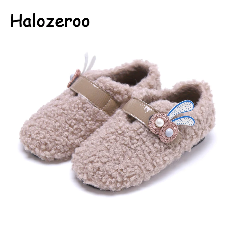 Зимняя детская обувь принцессы на плоской подошве с жемчужинами для маленьких