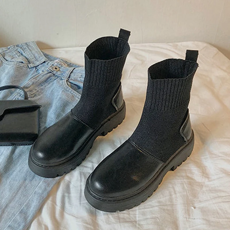 Зимние Модные женские высокие ботинки повседневные ботильоны на плоской подошве