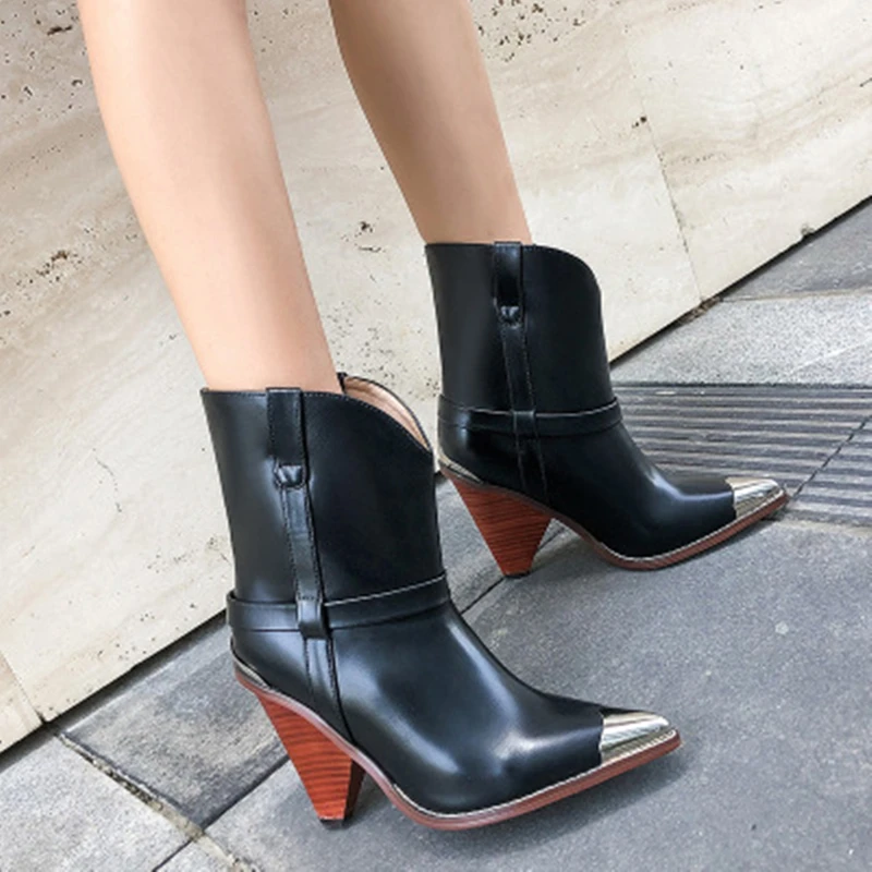 Siddons/женские кожаные ботильоны для подиума Женские вечерние туфли с острым