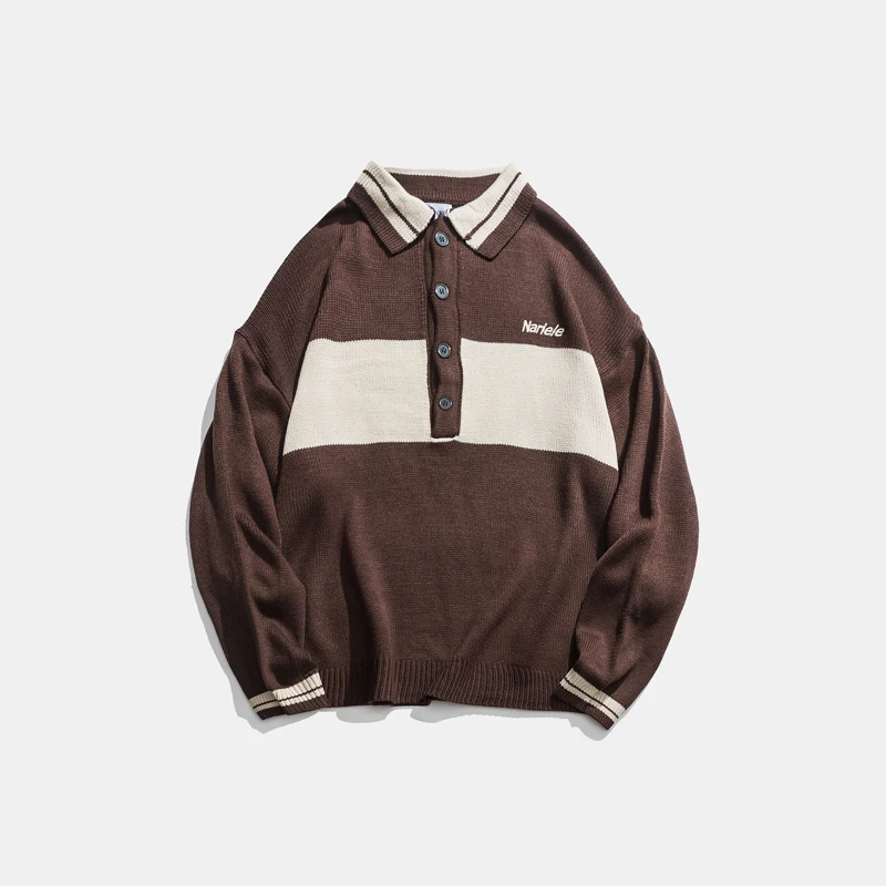 Мужской пуловер в стиле ретро акриловый воротник поло большие размеры хип-хоп