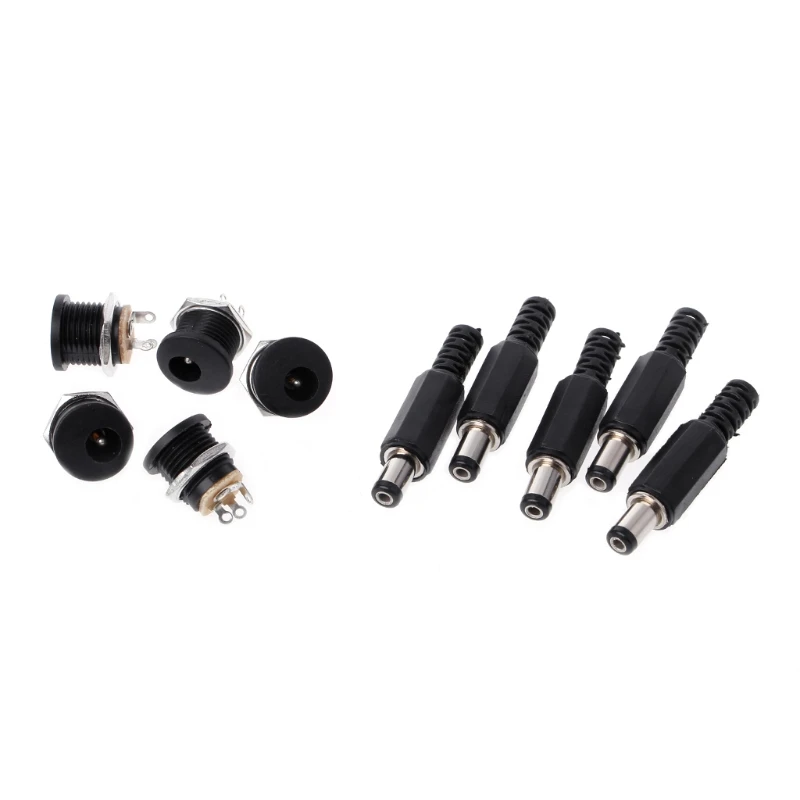 

OOTDTY 5 Pcs 5.5mm x 2.1mm Male DC Power Plug Connector+5 Pcs Screw Lock Female Panel Socket Mount Adapter