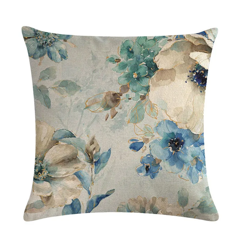 45x45 см синий цветок птица серии мягкий льняная наволочка подушки маленькая