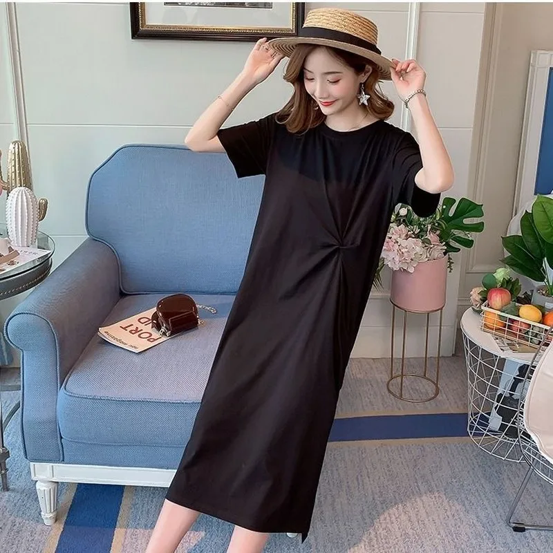 Женское платье макси с коротким рукавом свободное однотонное во французском