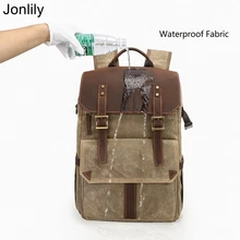 Jonlily Mens Retro Canvas Waterproof Backpack Camera Storage Bag Adjustable Padded Photography Pack Teens Daybag Purse -KG539