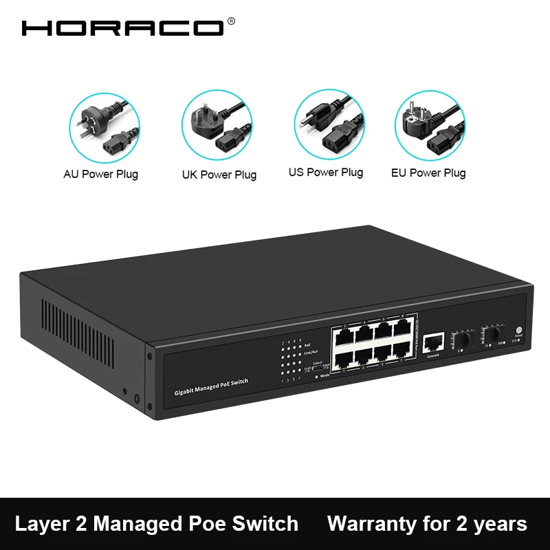 8 портов управляемый коммутатор Poe 10/100/1000 м с 2 гигабитными портами SFP сетевой для ip