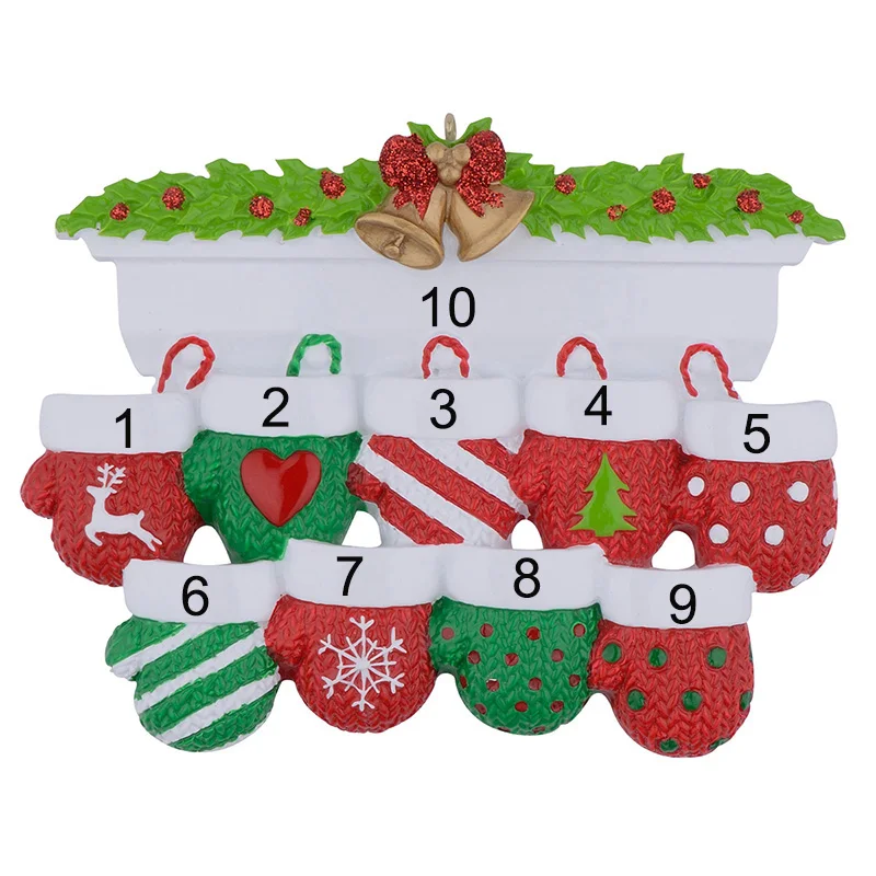 

Mantel Gloves Family of 9 Polyresin Personalized Christmas Ornaments Hand Painted Textured Figurine For Gifts Home Decoration