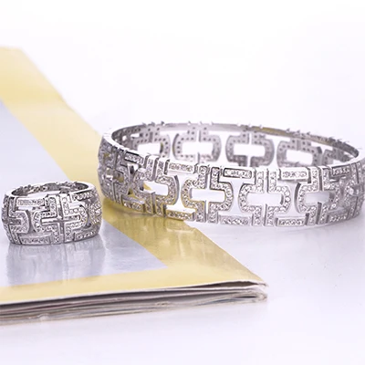 Silver Jewelry sets Модные дизайнерские браслеты из розового золота, наборы колец, безопасная форма замка, высокое качество, циркониевый набор украшений для женщин, роскошный подарок - Окраска металла: Silver Jewelry sets