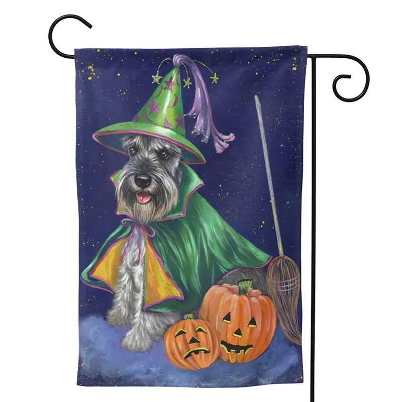 

Halloween Schnauzer Pumpkin Dog Witch Hat Large Party Flag Outdoor Welcome Decoration Garden Courtyard Double Side 12.5X18