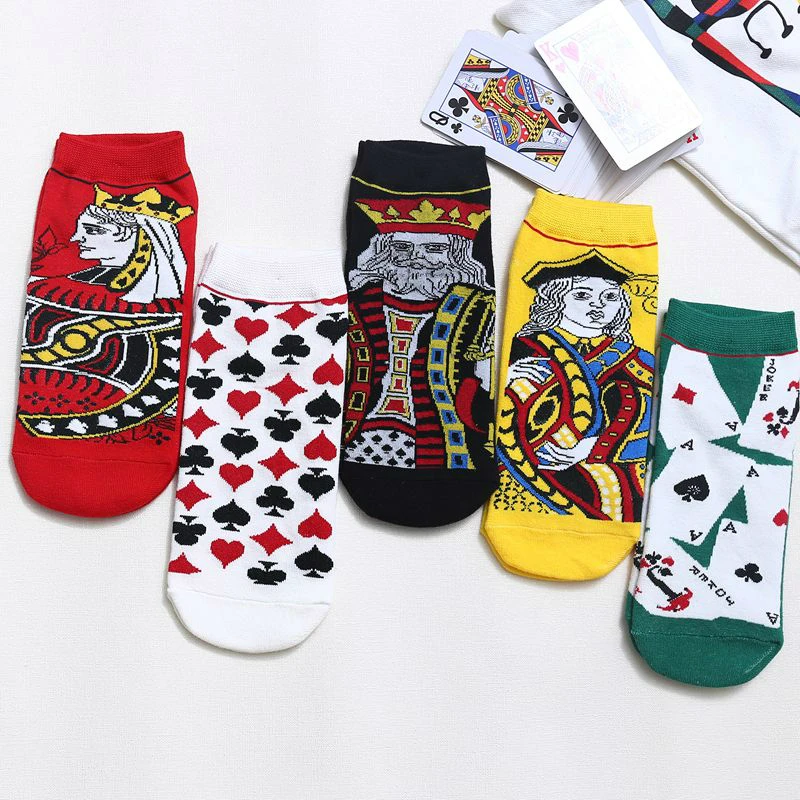 5 pairs of Women Short Japanese Cartoon Strawberry Fruit Avocado Socks French Fries Burger Cola Playing Cards Funny Ankle Socks