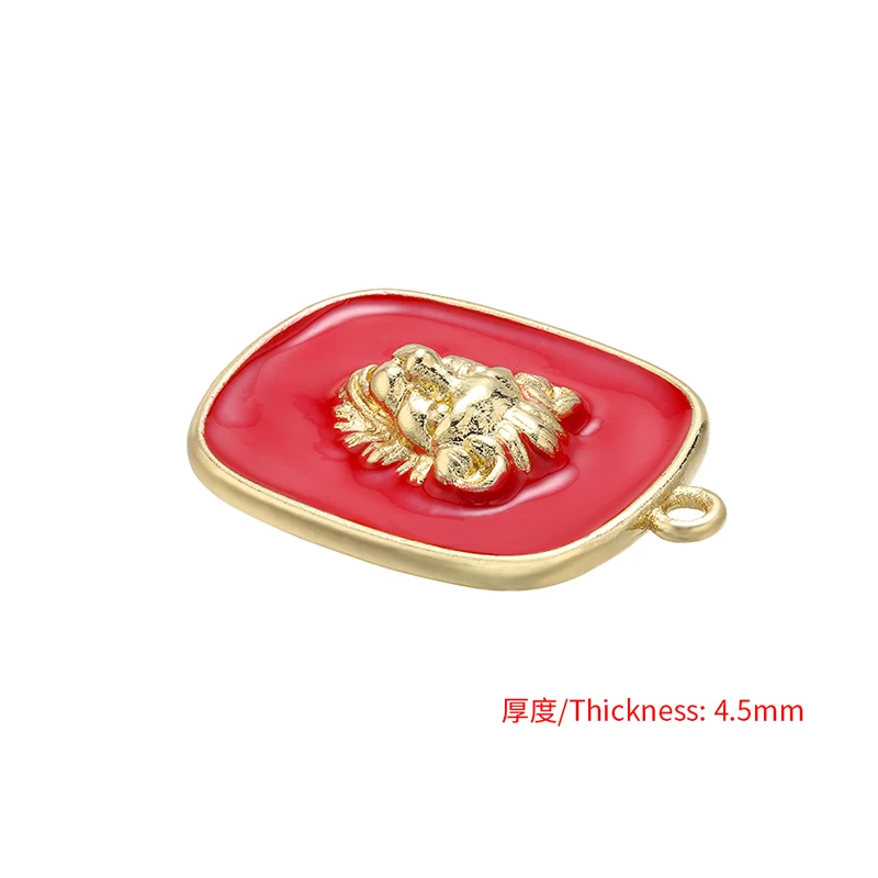 

Square enamel charms lion pattern pendant tag gold copper diy bracelet accessories for jewelry making Findings decoration