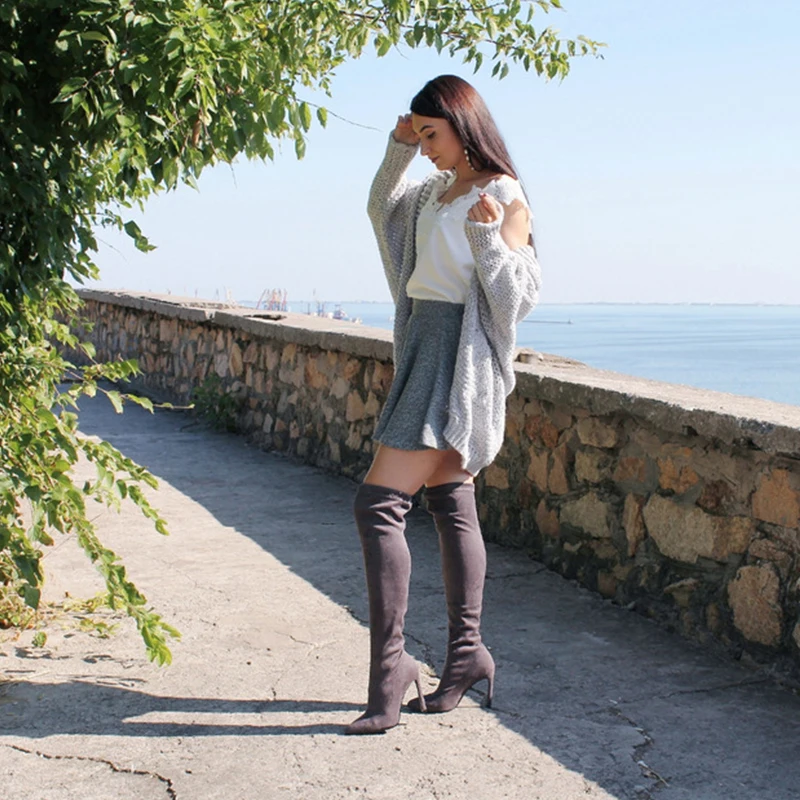 Женские леопардовые ботфорты Taoffen зимние высокие сапоги выше колена на высоком