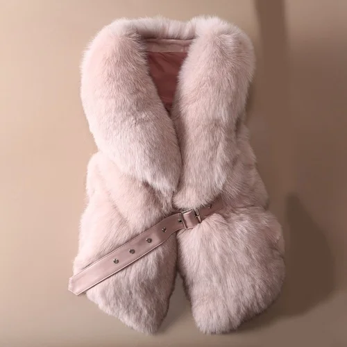 pink OFTBUY жилет из натурального Лисьего меха Повседневная женская зимняя безрукавка v-образный вырез пальто из натурального меха толстый теплый пояс уличная верхняя одежда - Цвет: pink