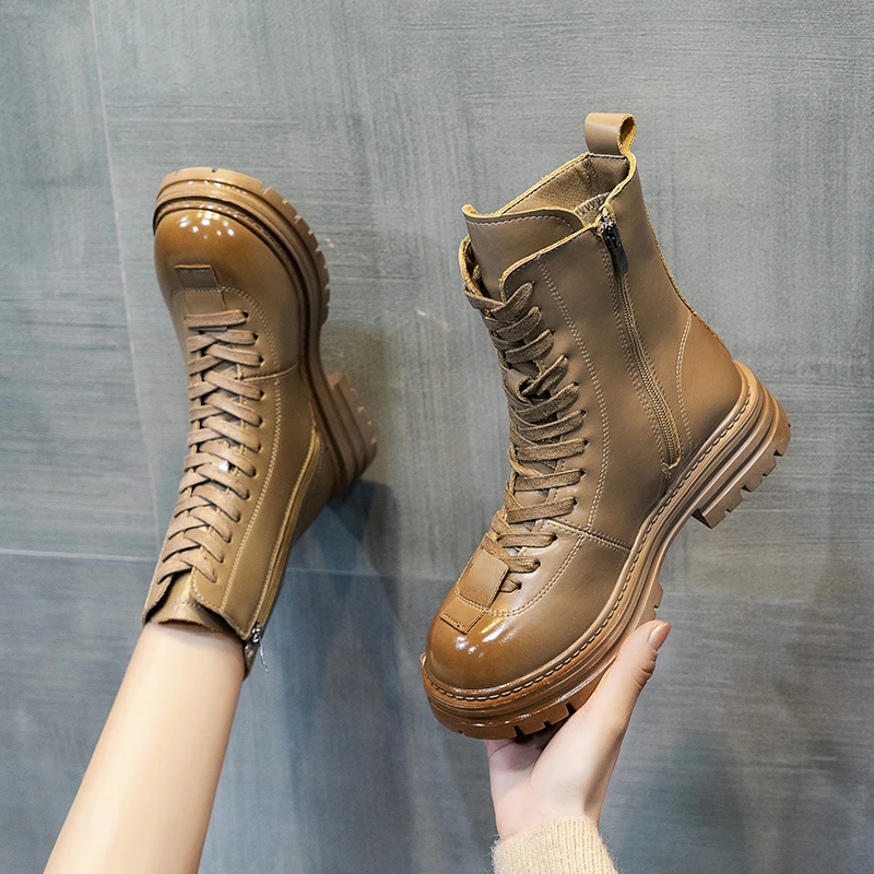 

Ботинки мартинсы женские из искусственной кожи, полусапожки на платформе, на шнуровке, на толстой подошве, уличный стиль, короткие сапоги