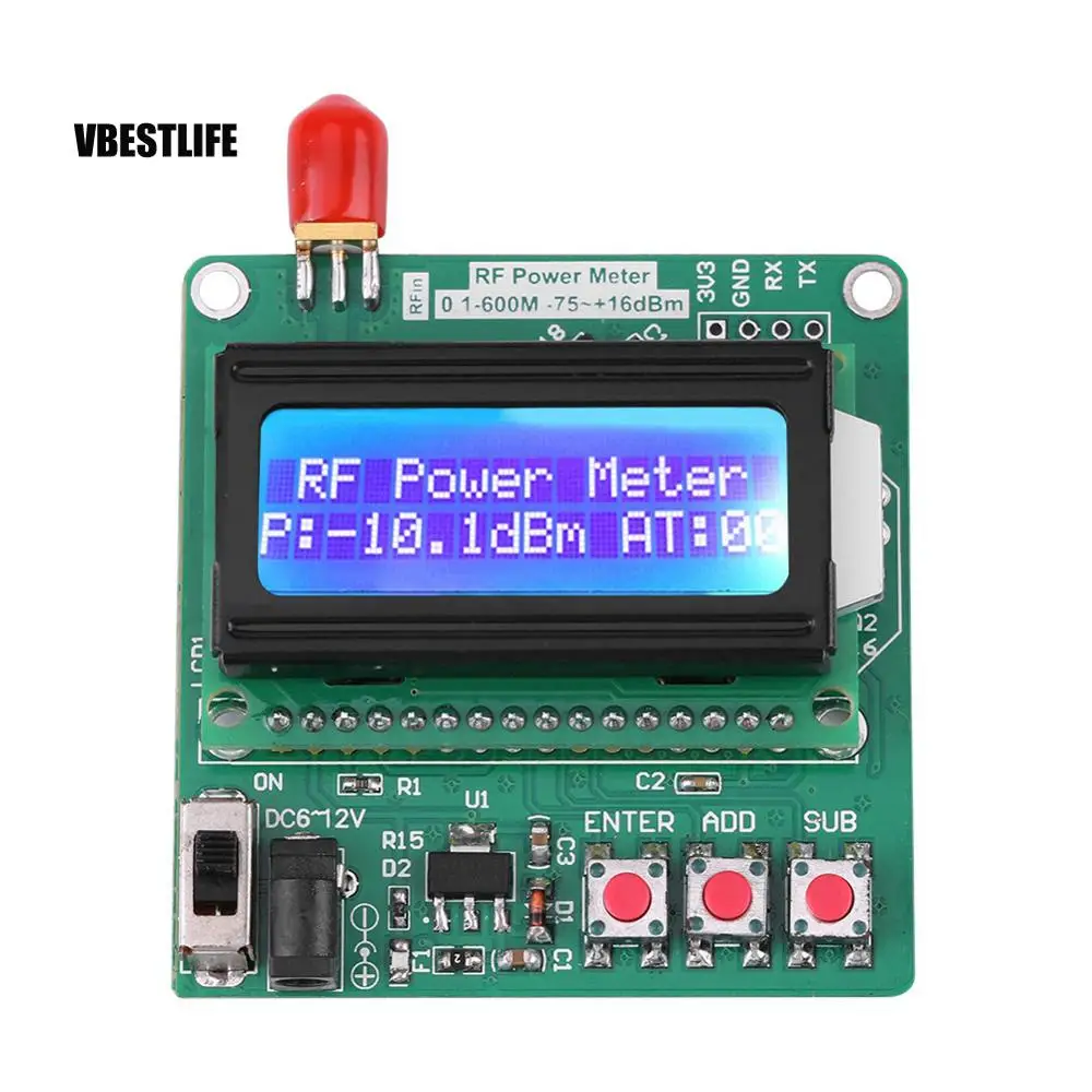 Точный измеритель мощности цифровой lcd RF измеритель мощности-75~ 16 дБм 1-600 МГц значение затухания радиочастоты при затухании дБ модуль