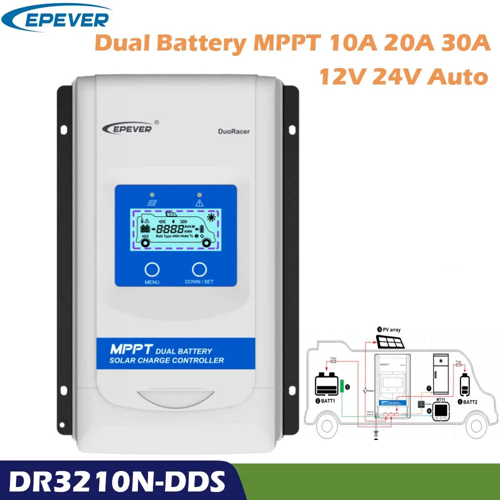 EPever DuoRacer MPPT 10A 20a 30A зарядное устройство на солнечной батарее и Dis Контроллер