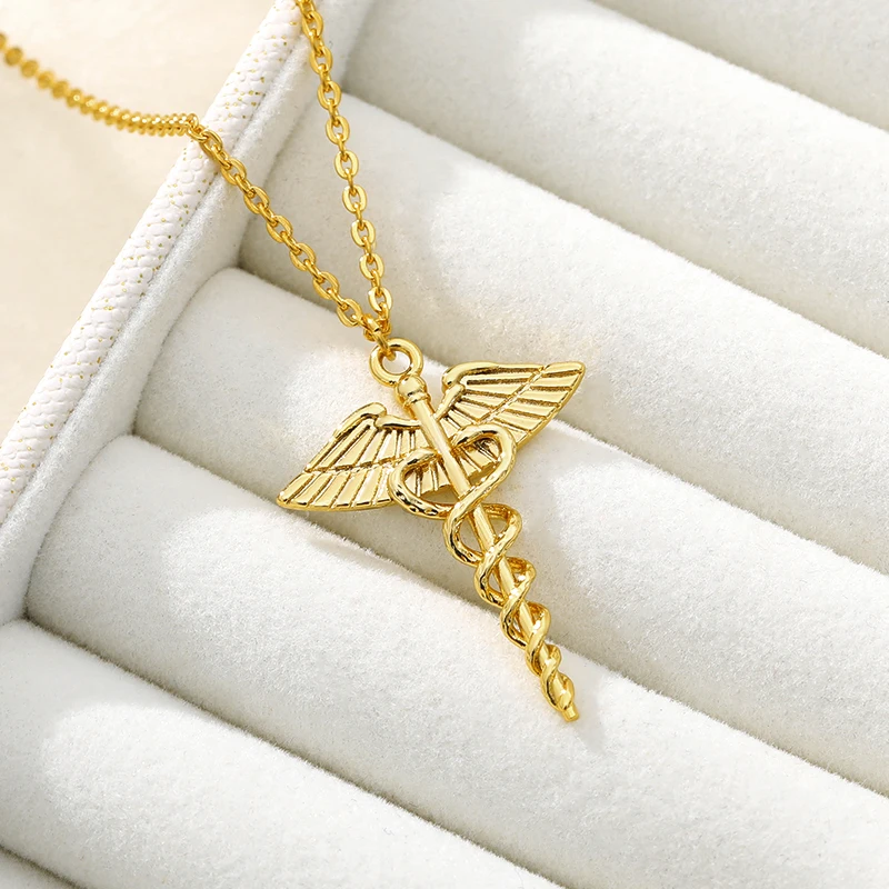 Ожерелье Percy Jackson с крыльями под углом Золотая змея волшебная палочка Ouroboros