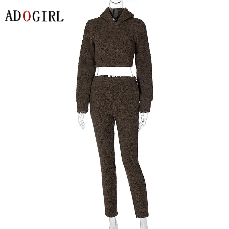 

Adogirl 2 Pc Set Women Hooded Sweatshirt Warm Tracksuit Long Sleeve Top And Pants Autumn Winter Casual Outfits Matching Sets