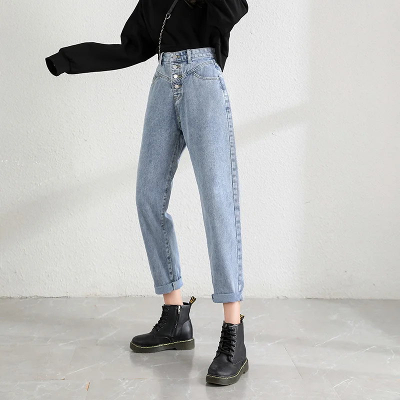 

2020 Autumn Women Loose Leggings Jeans Lady Baggy Student Long Straight Slim Denim Wide Leg Pants High Waist Old Pants Trousers