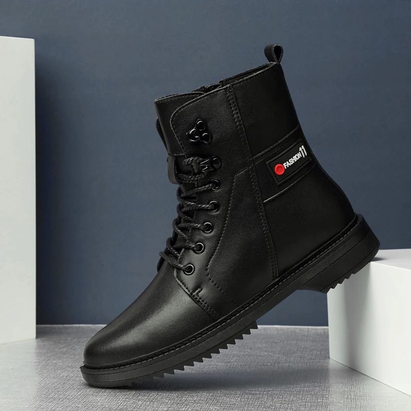 Мужские зимние ботинки из натуральной бычьей кожи модные теплые байкерские на