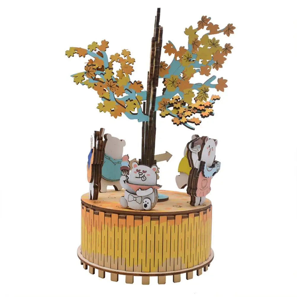 Innovative Birthday Christmas Gift Wooden Music Box Carousel Crafts Ornaments DIY Cottage House Home Decoration |