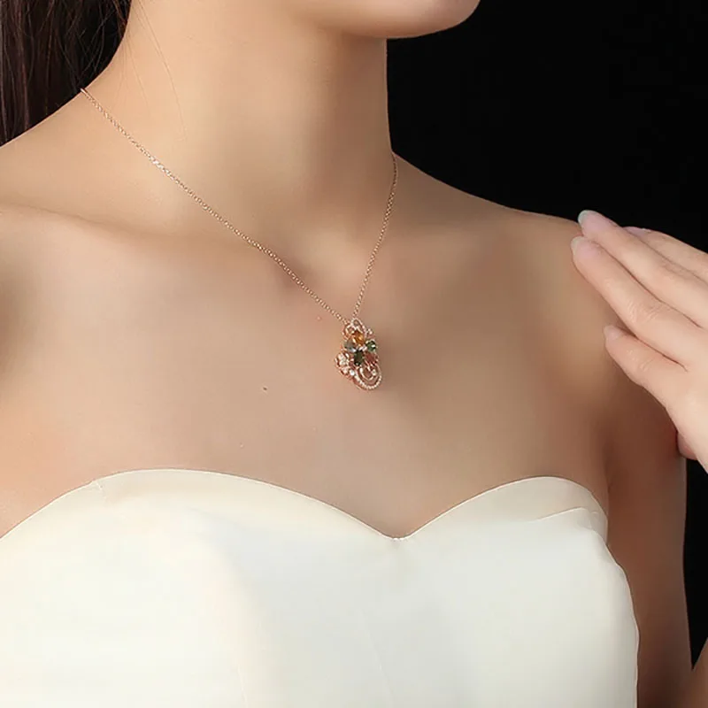 

JoiasHome 925 Sterling Silver Necklace Pendant Creative Colorful Gem with Flower Shaped Pendant Student Party Gift Wholesale