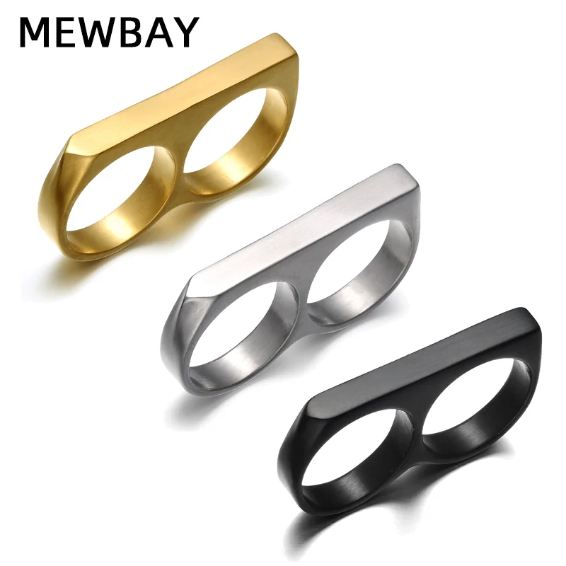 Мужское кольцо с двумя пальцами простое и современное из нержавеющей стали в