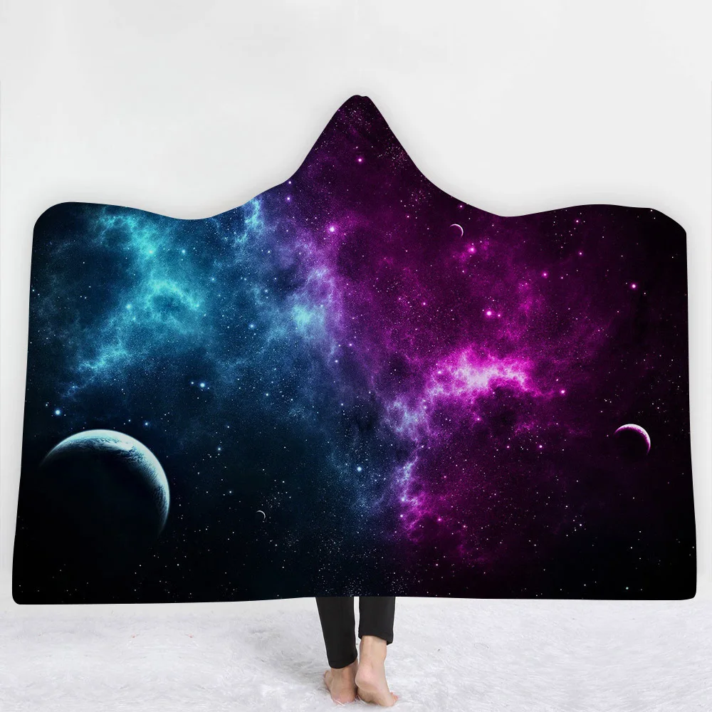 Одеяло с капюшоном Cosmic Galaxy, утепленный плащ из микрофибры, волшебная Сиеста, семейная одежда, одеяло для детей, Прямая поставка