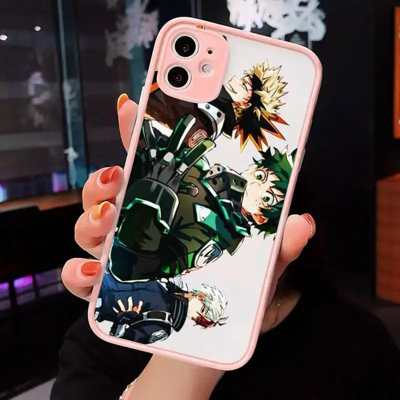 

Anime My Hero Academia deku bakugou Phone Case Pink matte transparent For iPhone 7 8 x xs xr 11 12 pro plus max mini